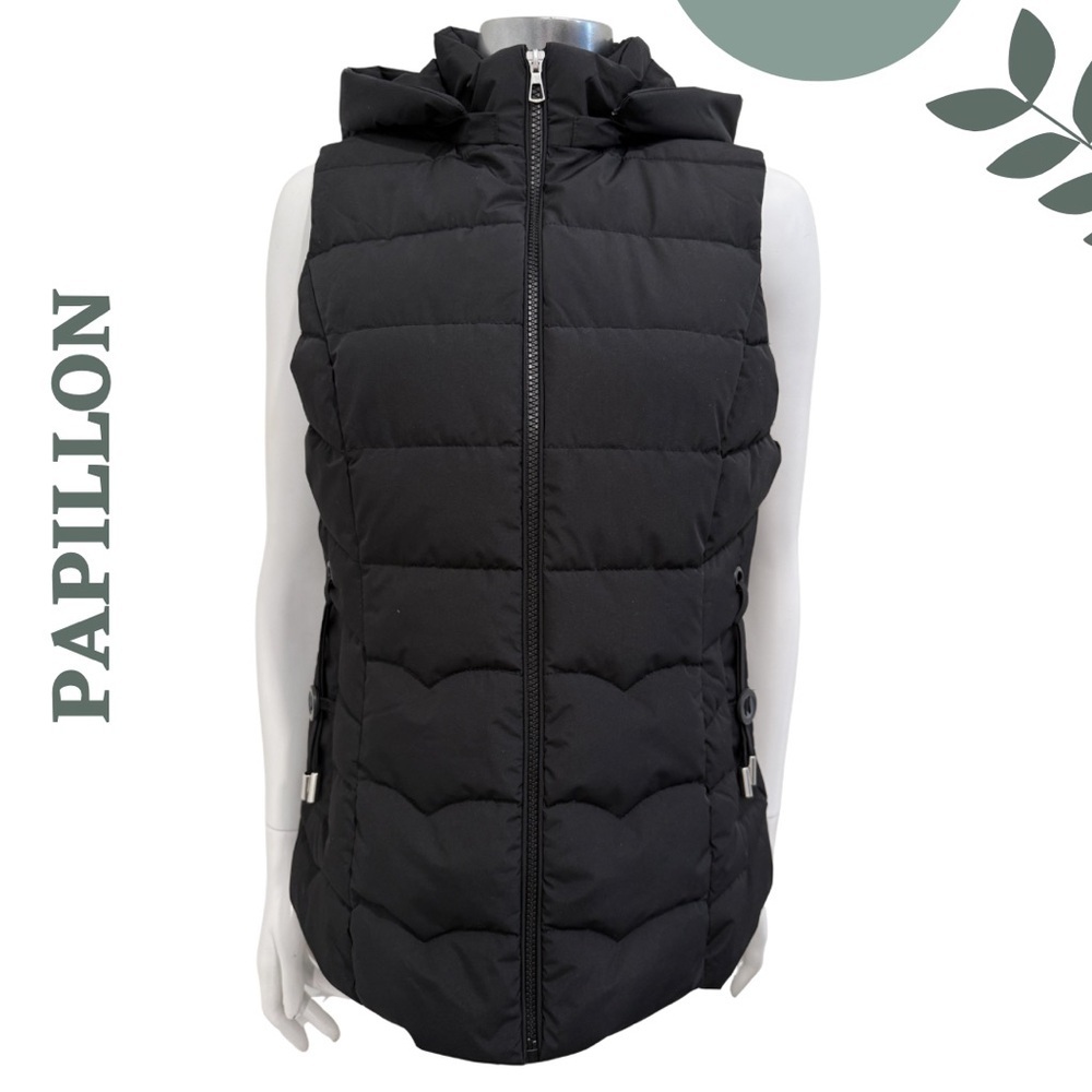 Papillon Black Puffer Vest Removable Hood Small NWT - Picture 3 of 8